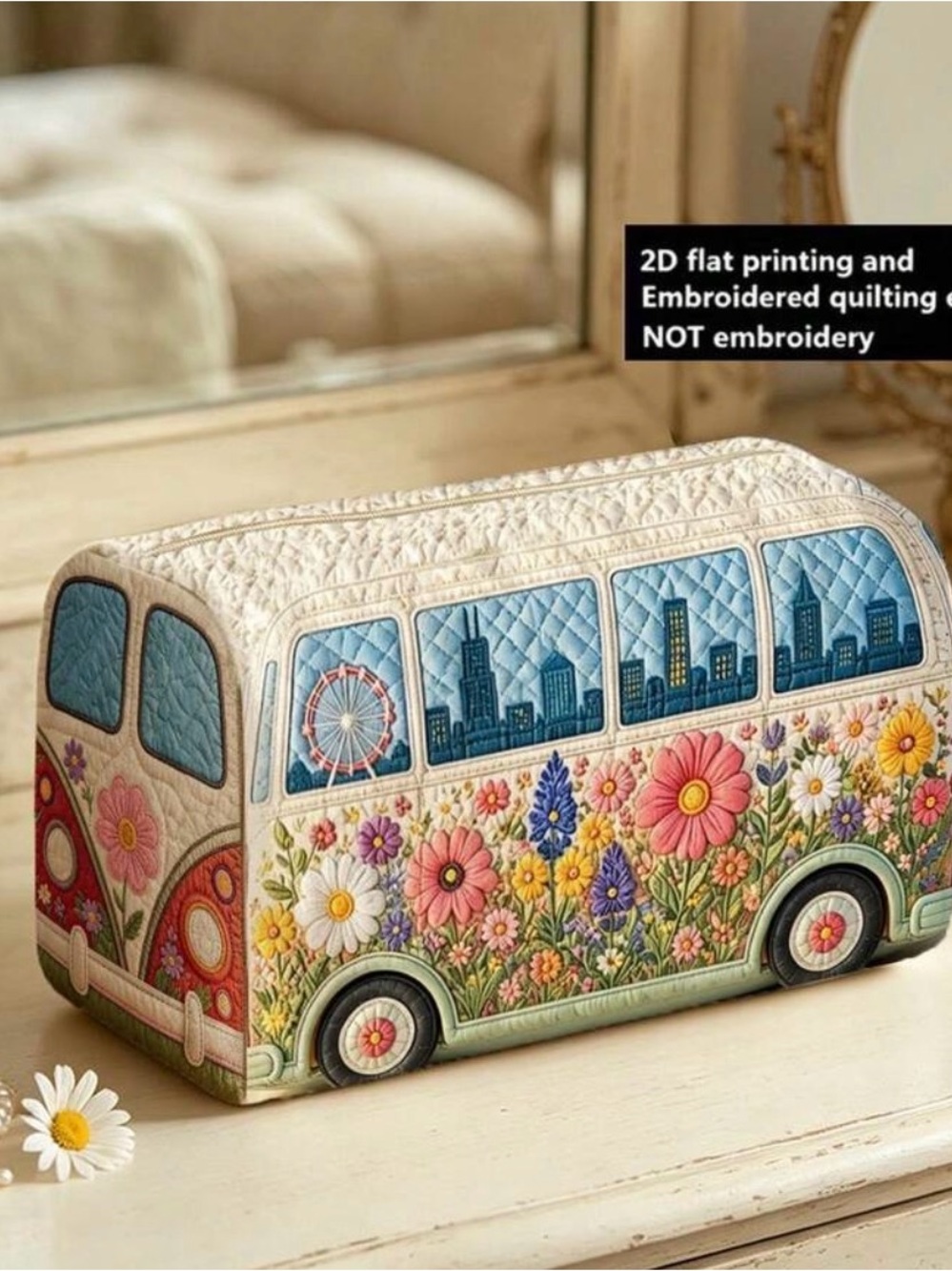 Floral Camper Van Quilted Cosmetic Bag - Cream & Multi - Picture 6 of 8